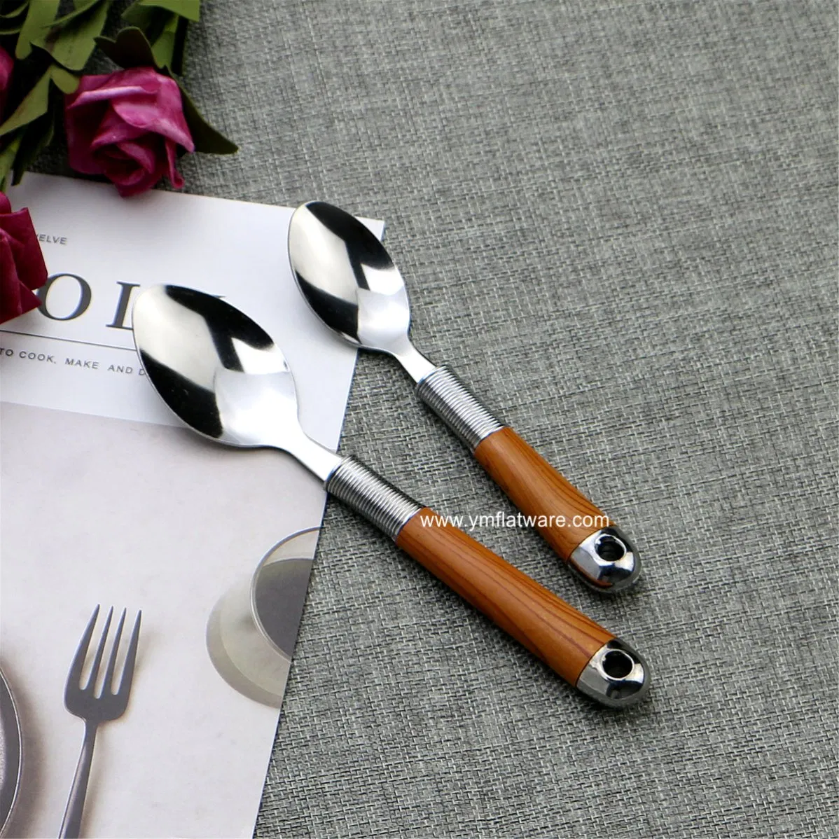 Popular Wooden Printing Hanging Stainless Steel Plastic Handle Flatware