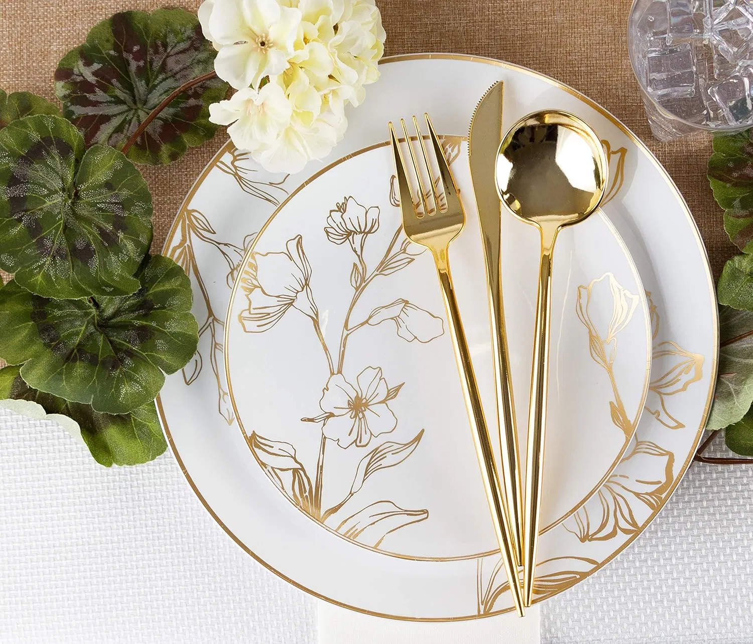 Novelty Modern Flatware Disposable Plastic Cutlery Gold Plastic Silverware, Plastic Utensils, Gold Silverware