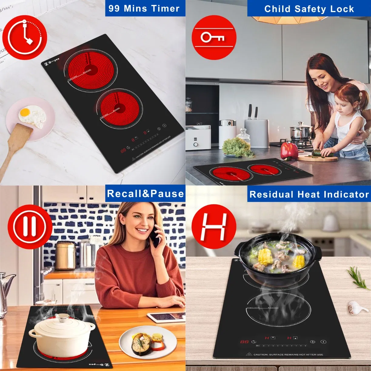 Electric Cooktop 2 Burner Built-in Infrared Cooker 3000W Ceramic Cooktop