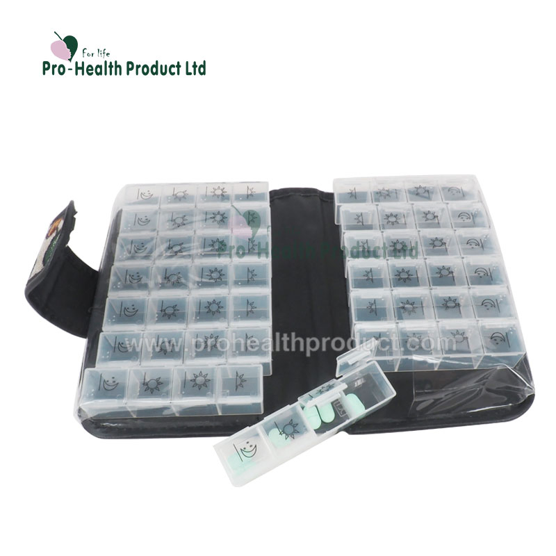 56 Compartments 2 Week PU Leather Pill Organizer Box With Wallet Cover