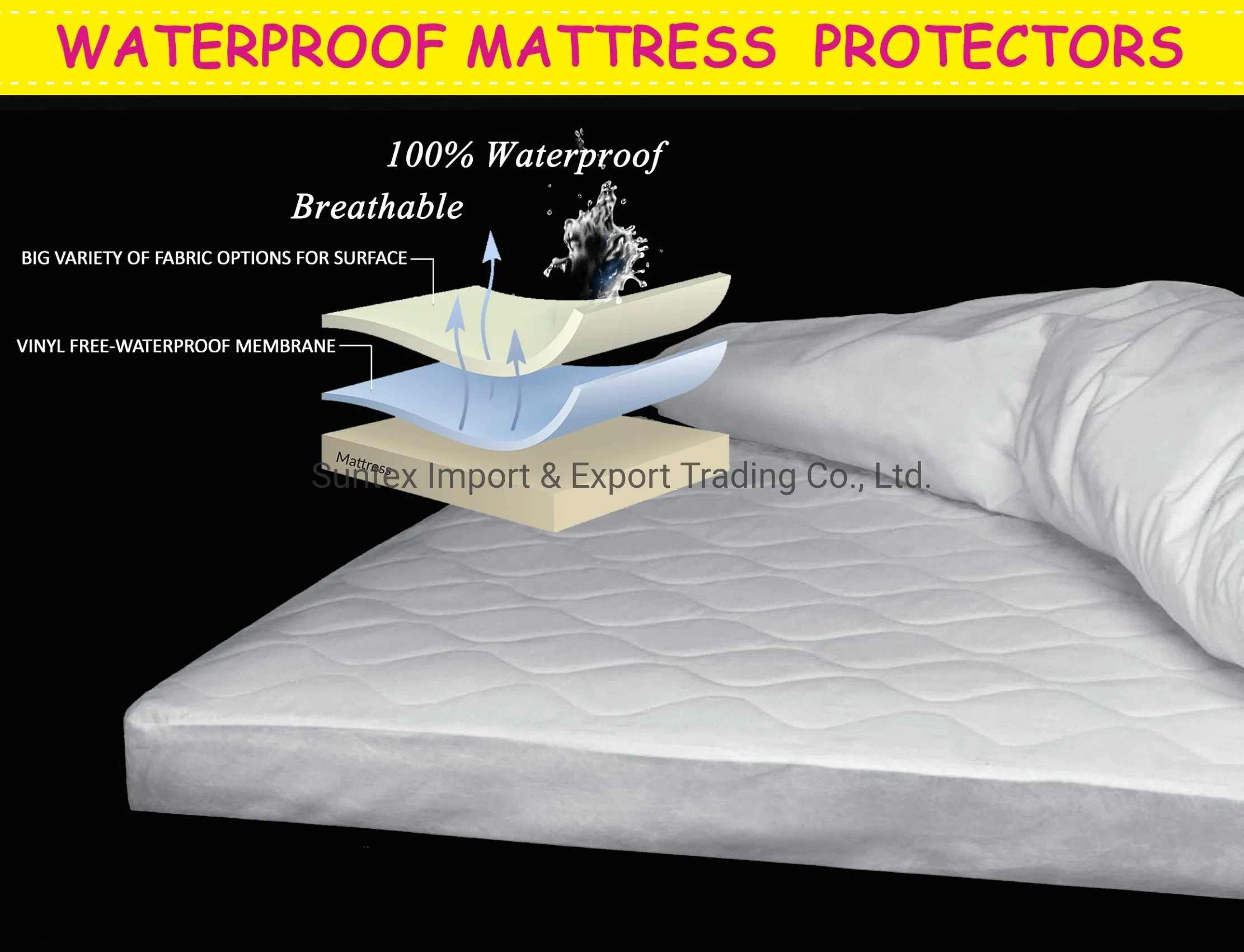 100% Polyester Quilted Waterproof Mattress Cover Mattress Protector with TPU Lamination