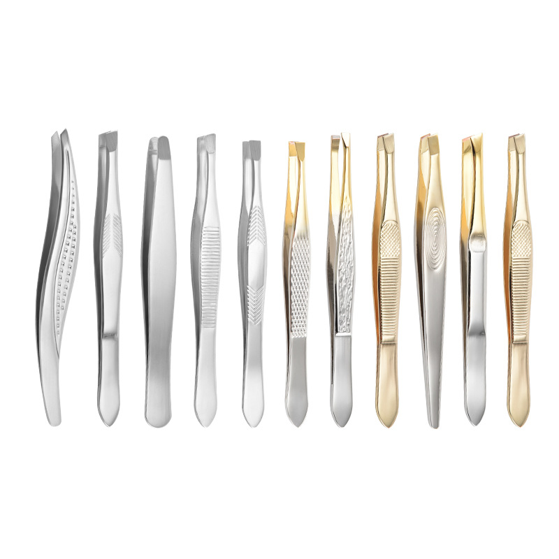 Custom Logo Eyebrow Hair Removal Beauty Tool Stainless Steel Slant Tip Tweezers