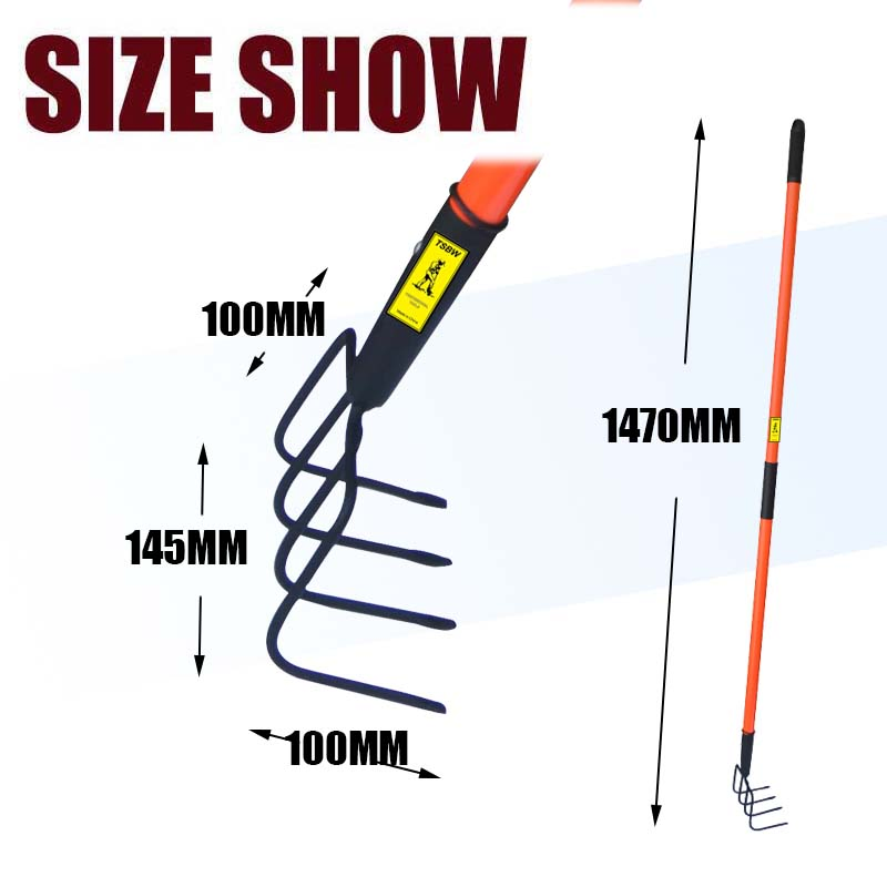 Long Fiberglass Handle Carbon Steel Farming Garden Pitch Agricultural Lawn Fork Leaf Hook Rake