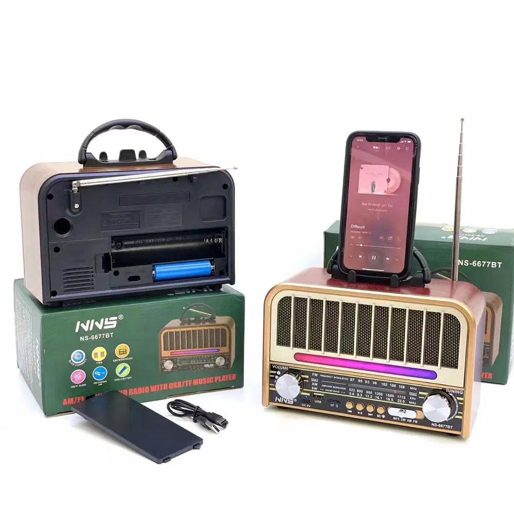 Ретро радио NS-6677BT с Bluetooth, деревянный корпус