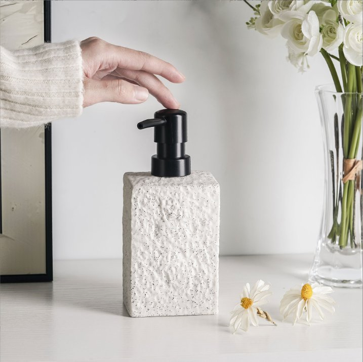 Ceramic Imitation Stone Liquid Soap Dispenser Bottle, Hotel Bathroom Shower Gel Pump Bottle