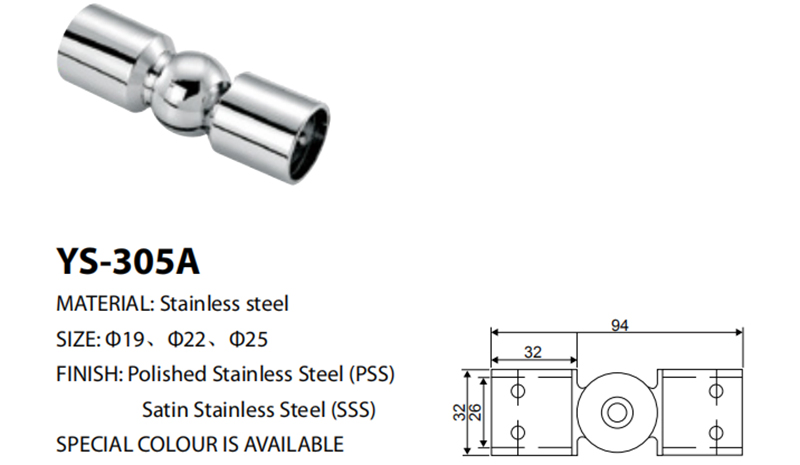 OEM Bathroom Stainless Steel Glass Hardware Shower Accessory Tube to Tube Joint Fitting Rod Connector Glass Clamp