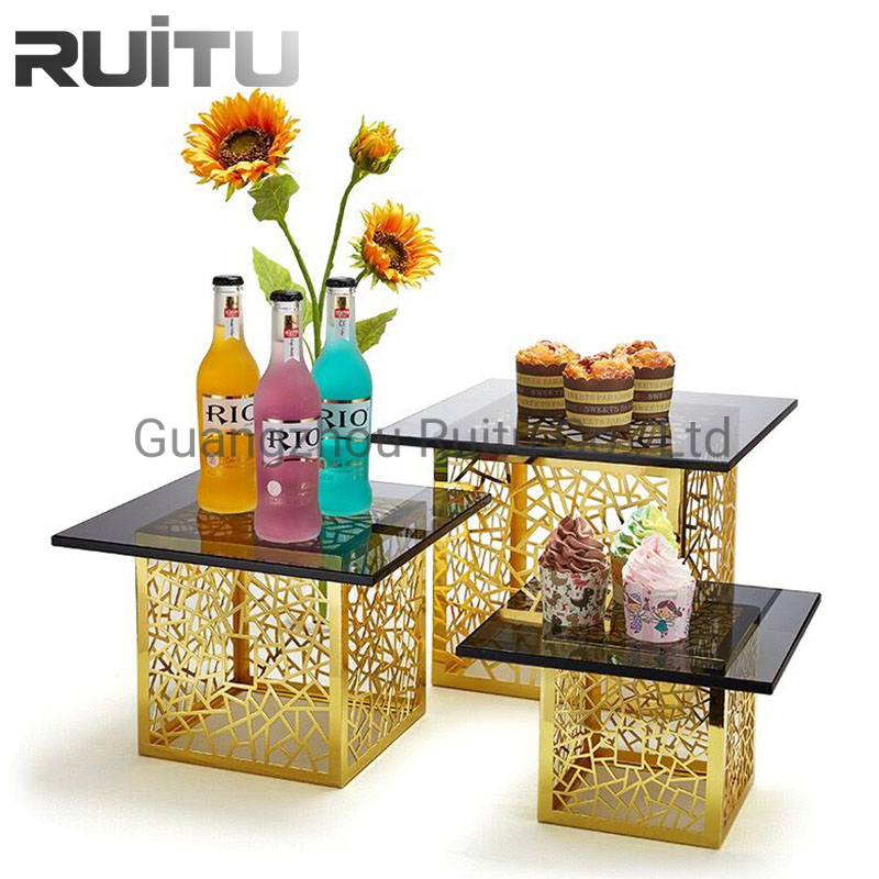 Decorating Wedding Gold Set Vaisselle Verre De Luxe Pour La Table Taart Etagere Surprise Dessert Cake Stand Embossment Glass Server Food Buffet Display Stand