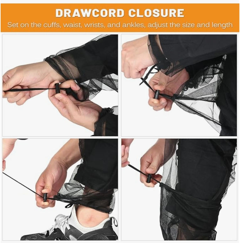 Mosquito Mesh Suit Cloth Top Set with Jacket Hood Mitts Socks Storage Sack - Ultra-Fine Net Mesh Clothing for Fishing Hiking Camping