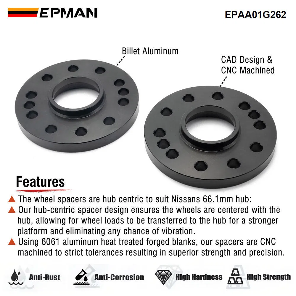 Epman 1 Pair 15mm Wheel Spacers for Nissan, 66.1mm Hub Centric, 5x114.3 PCD, T6061 Aluminum, Hard Anodized