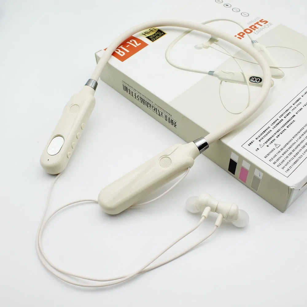 Беспроводные наушники BT-12 Beige на шее