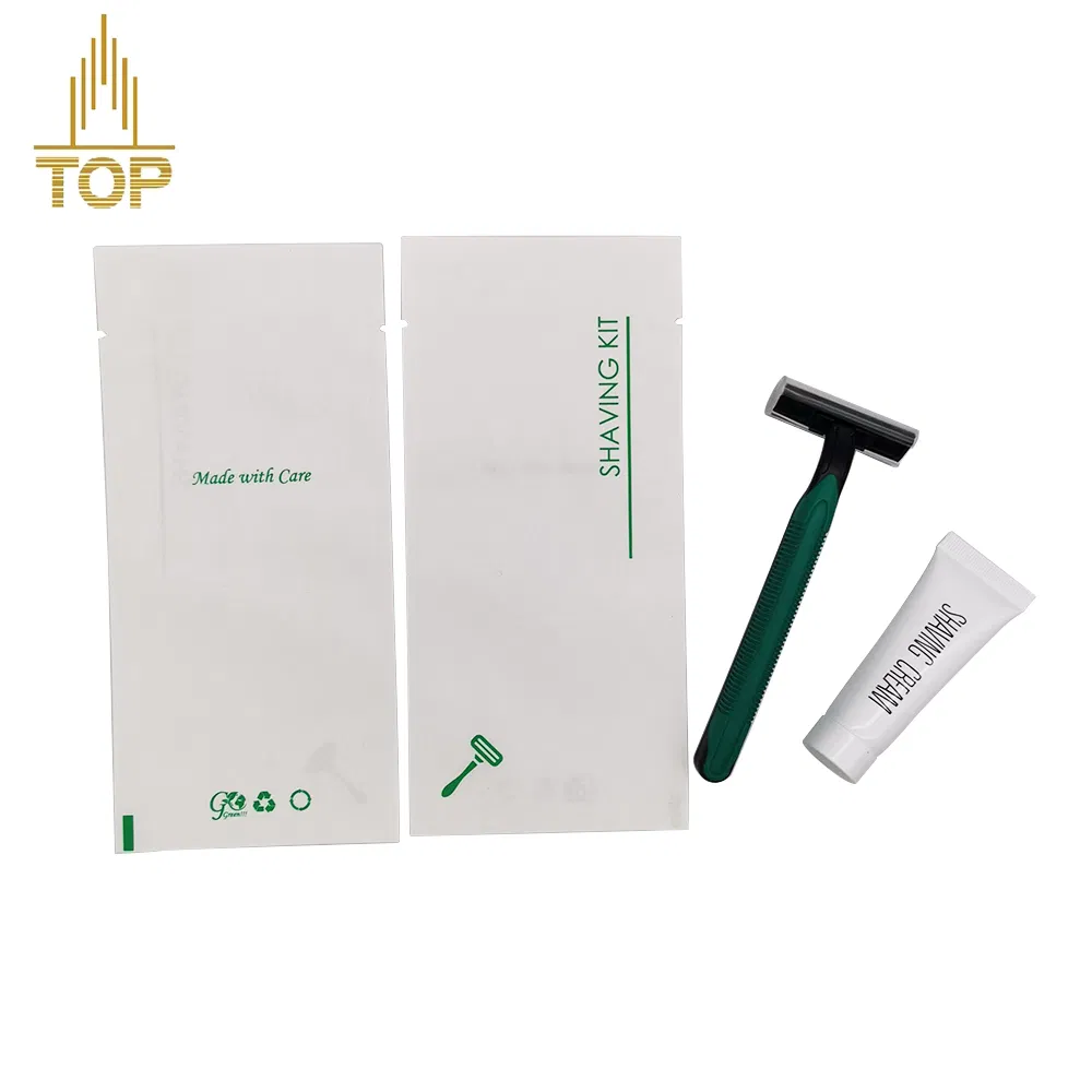 Paper Bag Packaging Cheap Disposable Hotel Razor Shaving Kit with Shave Cream