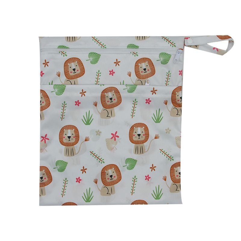 Double-Zipper Printed Diaper Bag, Specially Designed for Baby Outings, Washable Storage Bag, Dry and Wet Bag