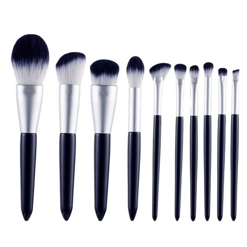Cosmetics Dark Blue Makeup Brush Set Synthetic Hair 10 Pieces Makeup Brush