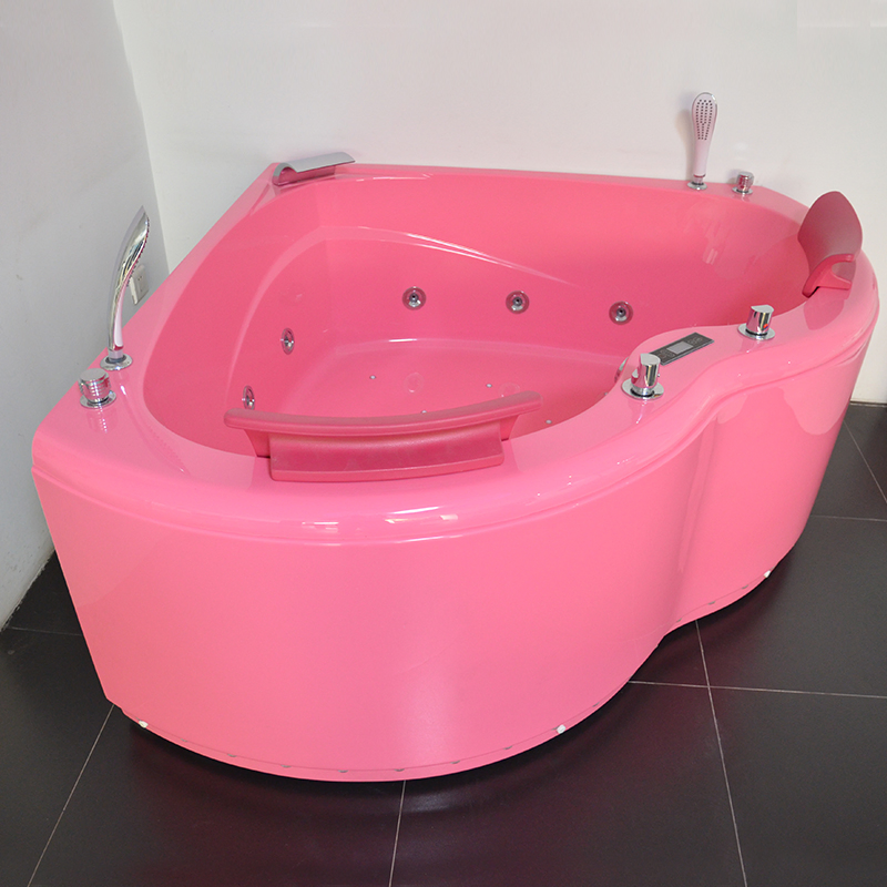 Угловая ванна с гидромассажем, розовая, в форме сердца
