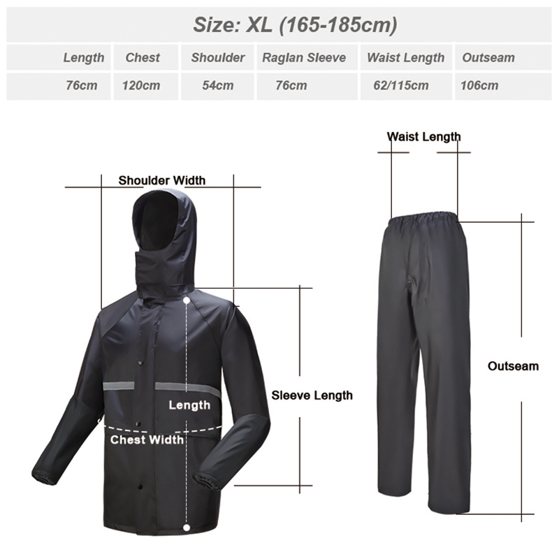 Wholesale Adult Emergency Rainwear Water Proof Long Raincoat Suit Waterproof Trouser Jacket Pants Set Safety Reflective Strip Rain Coat for Motorcycle