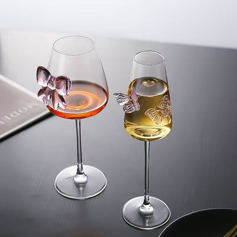 OEM High Fashion Adorable Girl Champagne with Bow Niche Crystal Glass Wine Red Wine Cup