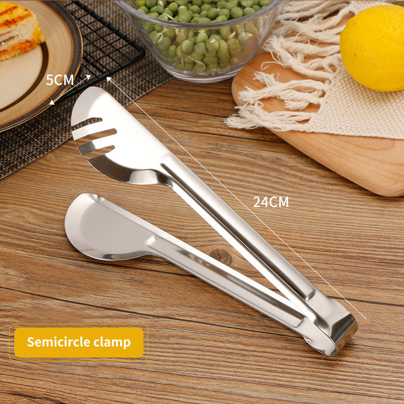 Stainless Steel Durable High Quality Food Clip Half Round Steak Clip BBQ Food Serving Bread Tongs for Buffet Restaurant