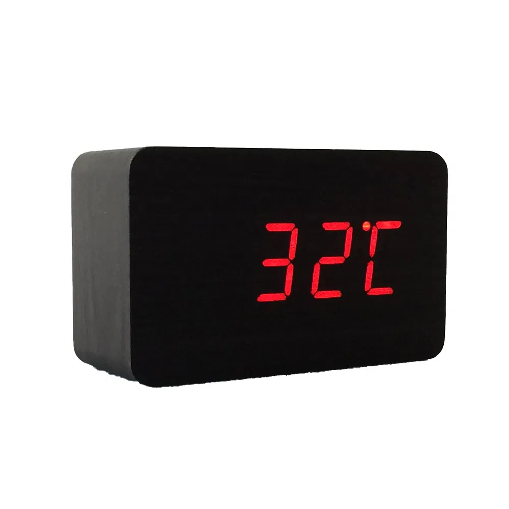 Desktop Digital LED Alarm Temperature Clock Wood Decoration