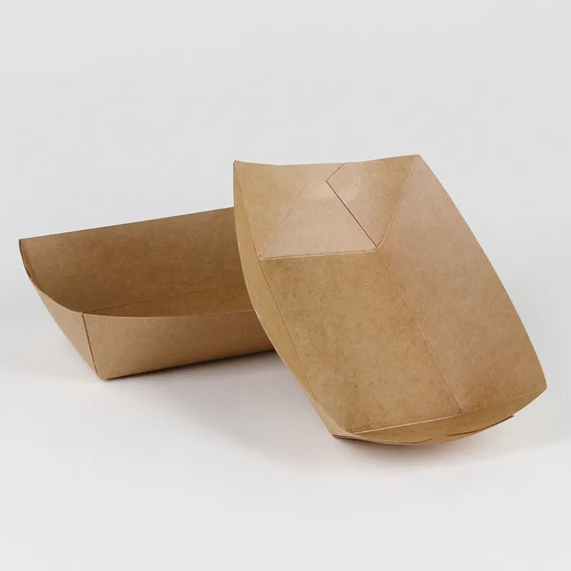 Disposable Kraft Paper Food Trays, Small Recyclable Eco Take-out Boat Tray