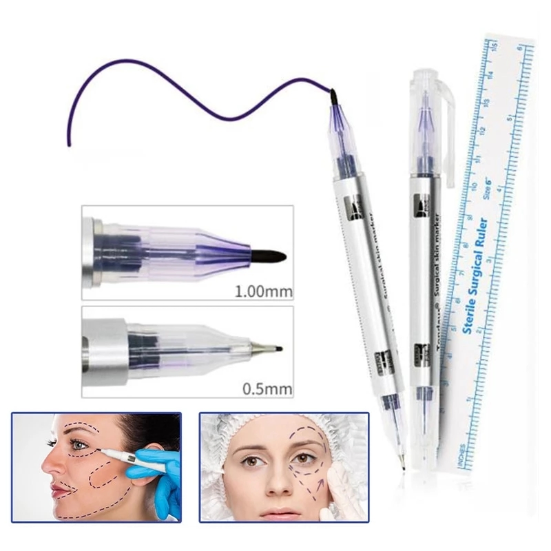 White Ink Micrblading Tattoo Marker Pen with Measuring Ruler
