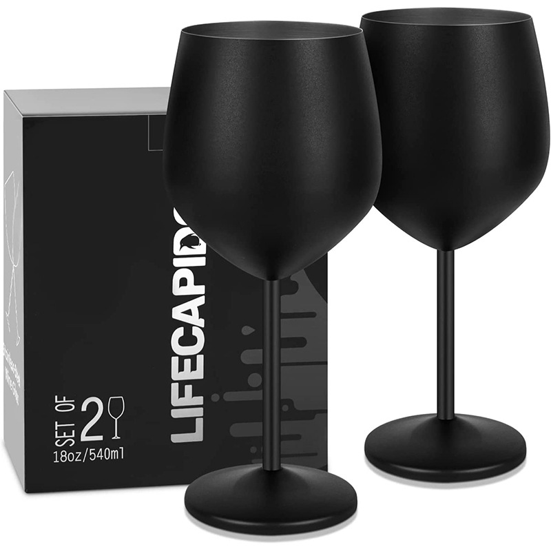 Stainless Steel Wine Cup Reusable Black Coating Wine Glasses for Camping and Pool Beautiful Unique Black Finished Steel Wine Drinking Goblet