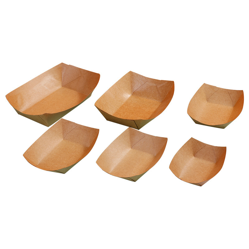Disposable Kraft Paper Food Trays Fruit Desserts Take out Serving Boat Tray