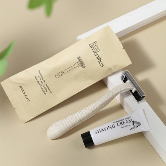 Hotel Amenity Cost-Effective Razor Eco-Friendly Kraft Paper Bag Shaving Kit