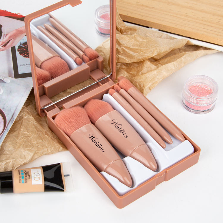 5PCS Custom Pink Mini Travel Beauty Brush Set Portable Makeup Brushes