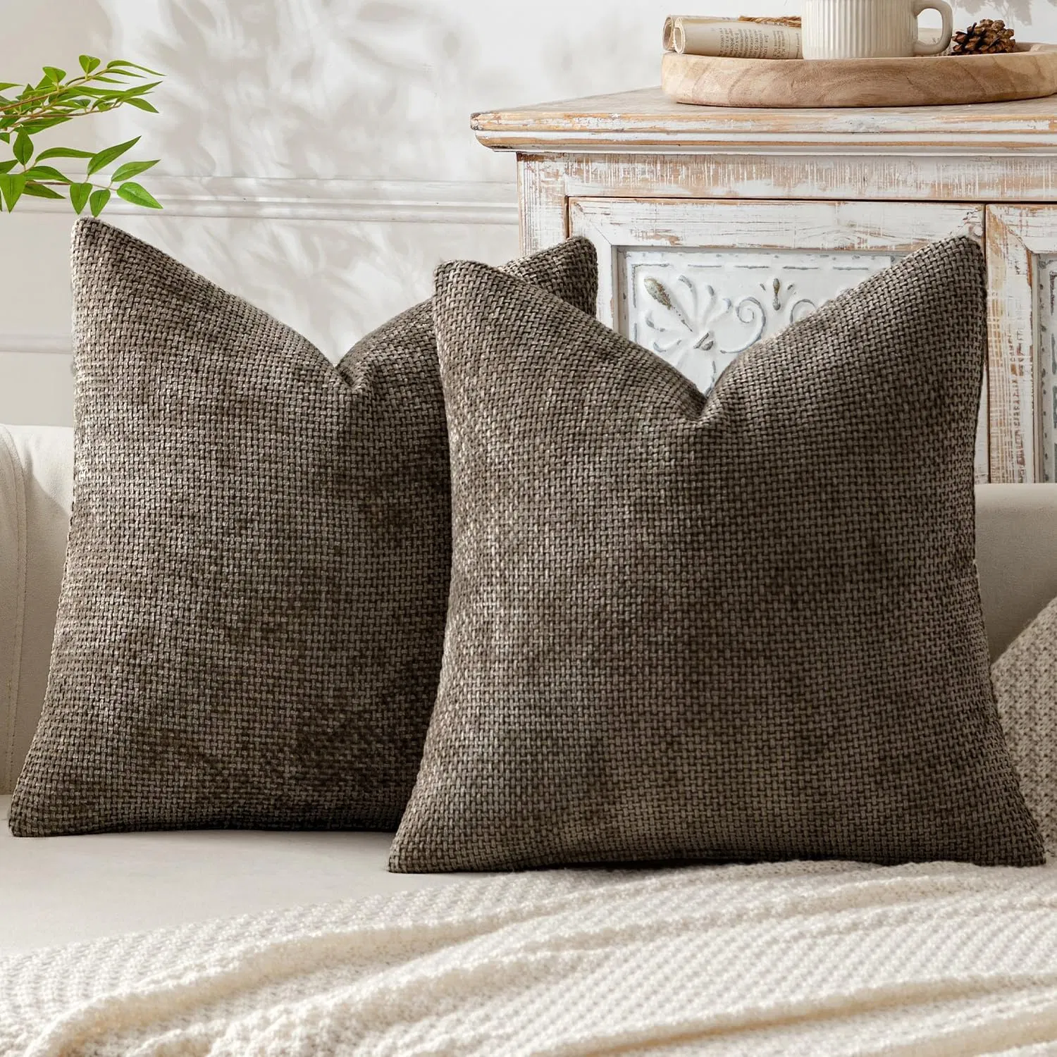 Dairui Chenille Knit Pillow Covers Cross Weave Minimalist Solid Color Soft Cushions for Sofa Bed Living Room Cozy Decor