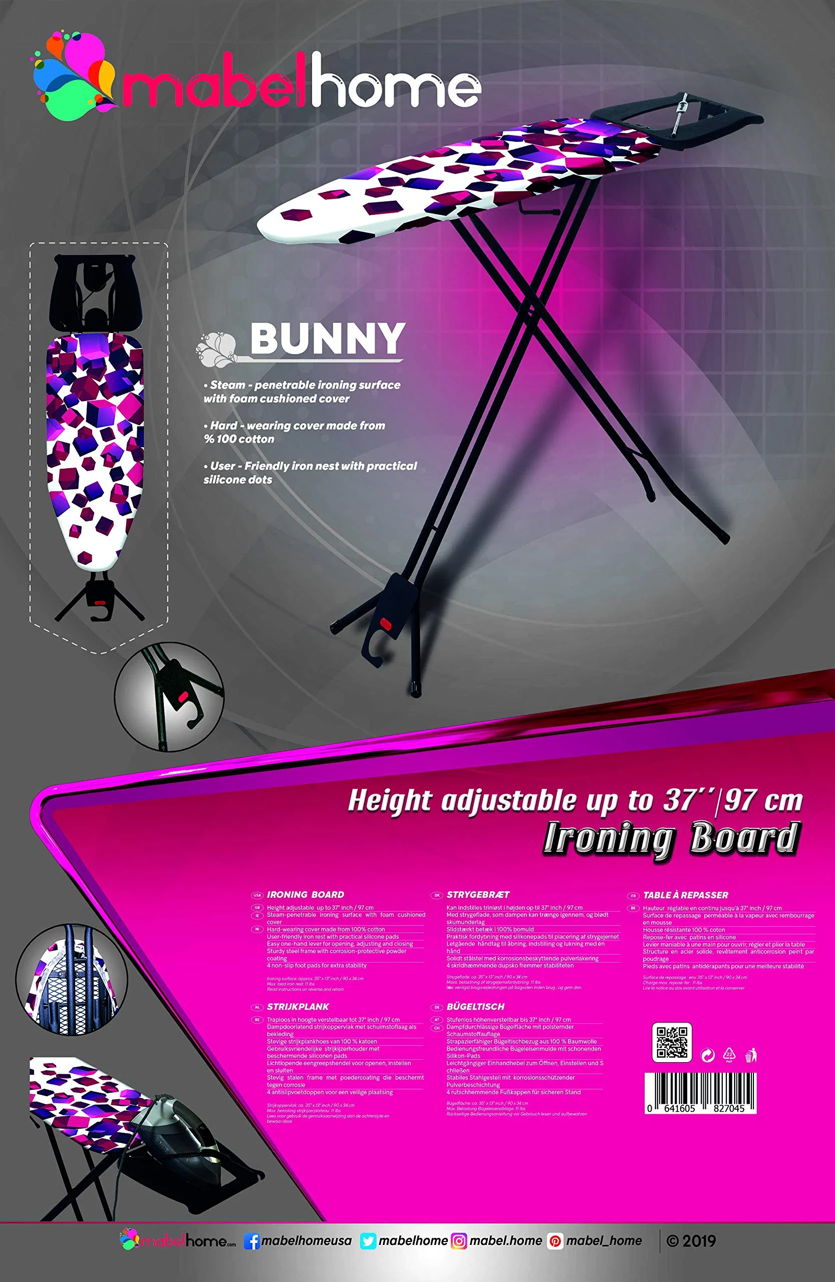 Colorful Foldable Space Saving Ironing Board Easy Storage Adjustable Height with Extra Cover