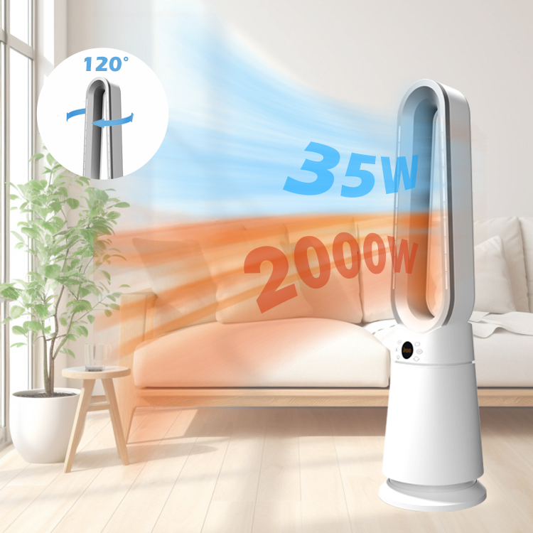 Intelligent Electric Fan Heater 2000W PTC Room Heater Fan Retardant Material Bladeless Tower Fan Cooler and Heater High Speed
