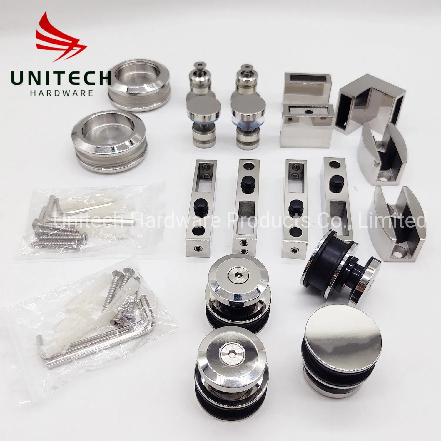 Black Golden Stainless Steel Glass Sliding Door Roller and Clamp Fitting Suit