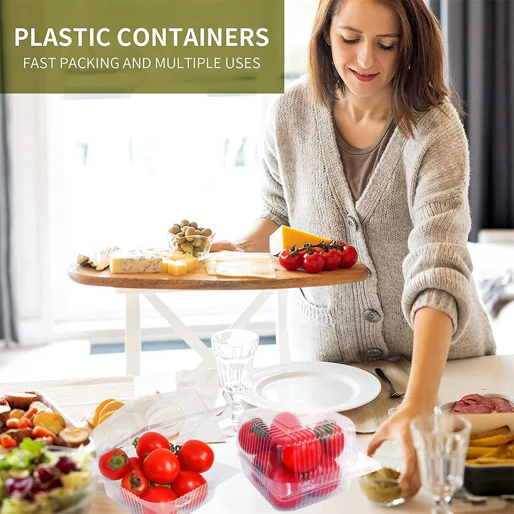 Pet Plastic Clamshell Take out Tray, Disposable Sturdy Hinged Loaf Containers