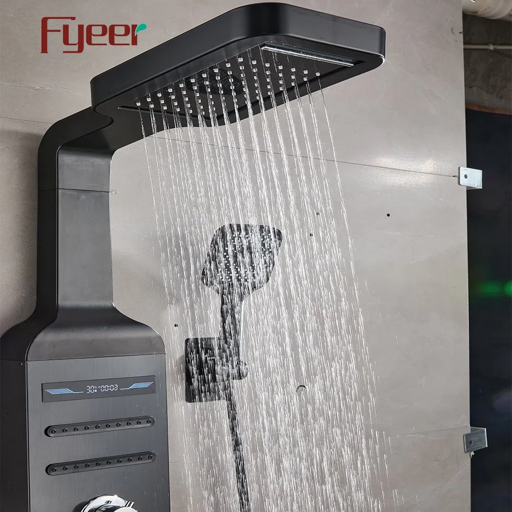 Fyeer Premium Black Shower Panel with Stainless Steel Top and ABS Structure