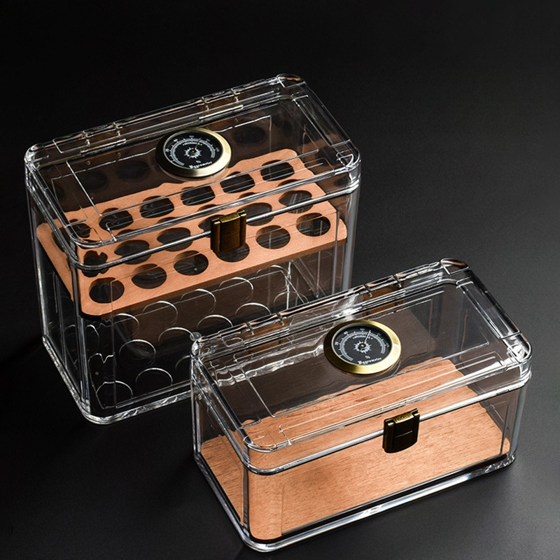 High Quality Transparent Acrylic Lock Cigar Humidors