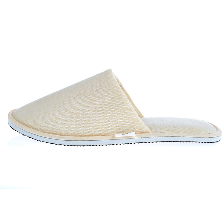 Custom Logo Luxury Non Slip Rubber Sole Canvas Fabric Guest SPA Disposable Closed Toe Slippers for Hotels