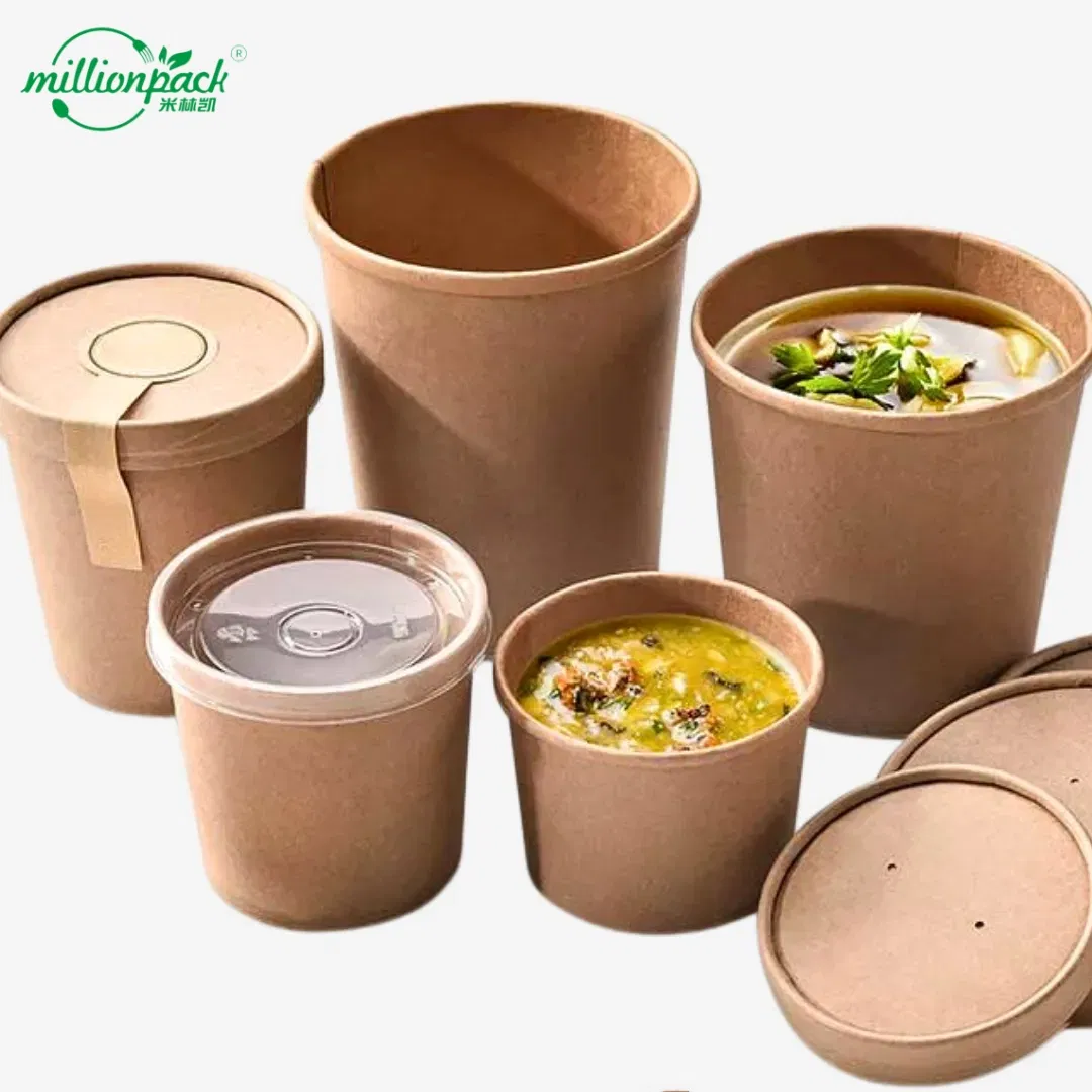 Kraft Paper Bowl Disposable Soup Cup with Leak-Proof Coating for Hot Liquids