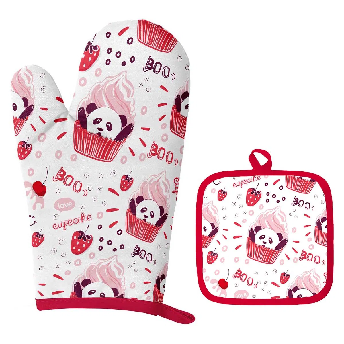 Oven Glove Set, Auxiliary Mat, Microwave Heat Insulation and Heat Protection Gloves Set