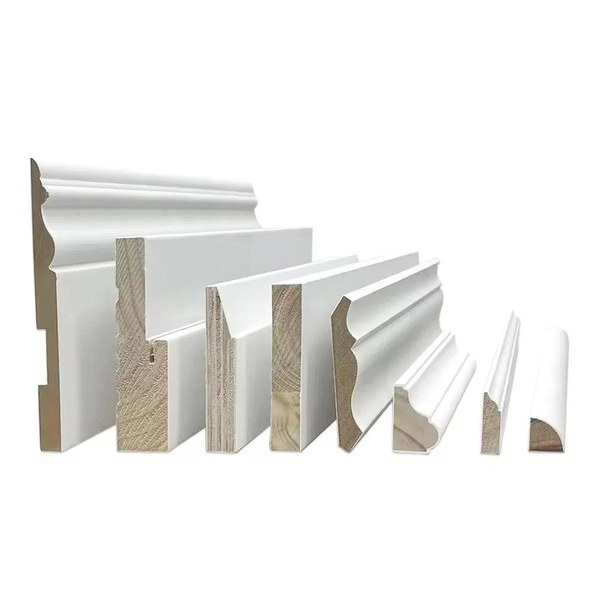 Modern Decorative White Primed Baseboard Skirting Pine Wood Corner Mouldings for Ceiling