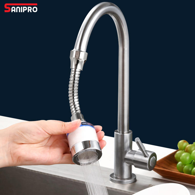 Sanipro Pressurization Universal Kitchen Tap Nozzle Bubbler Flexible Pull out Faucet Extender with Water Purifier Filter