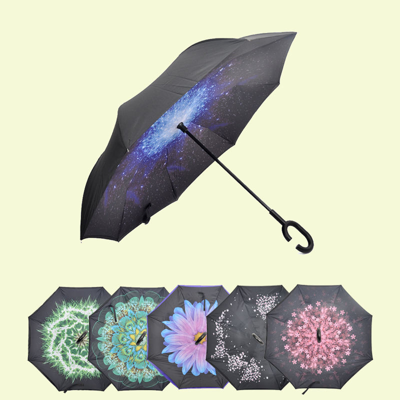 Custom Logo Print Down Paraguas Reversible Double Layer Inverted Reverse Umbrella