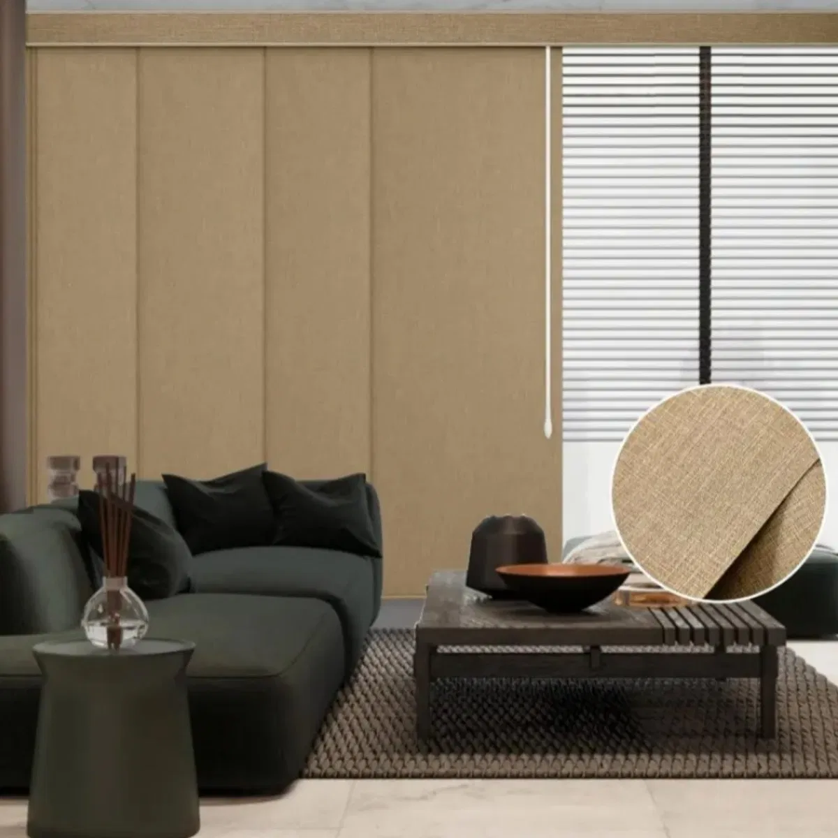 OEM Polyester Fabric Back Layer Safety Wand Track Control Vertical Panel Blind for Bedroom