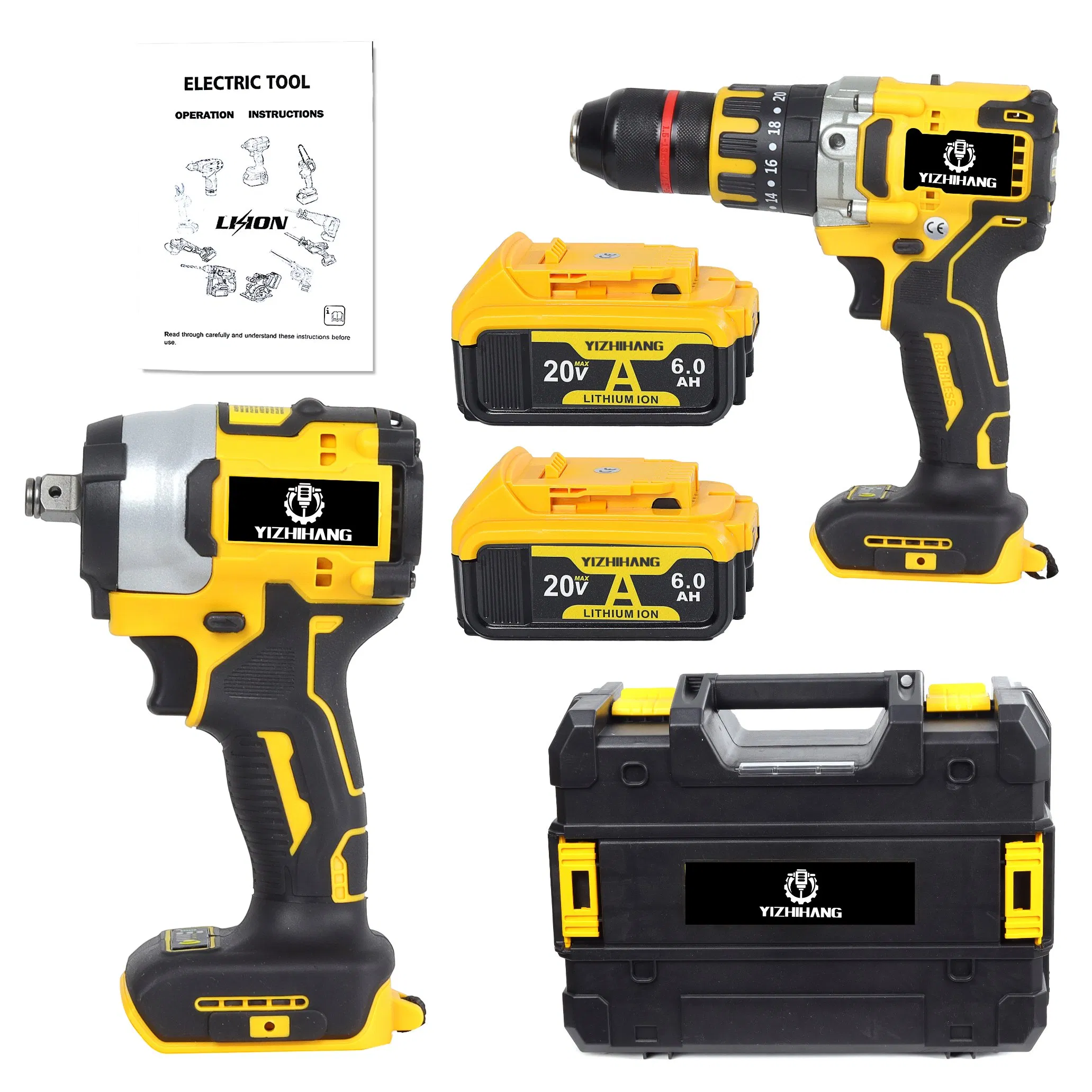 20V Power Combination Kit Battery Powered Impact Drill Wrench Angle Grinder Hammer Drill Tool Set
