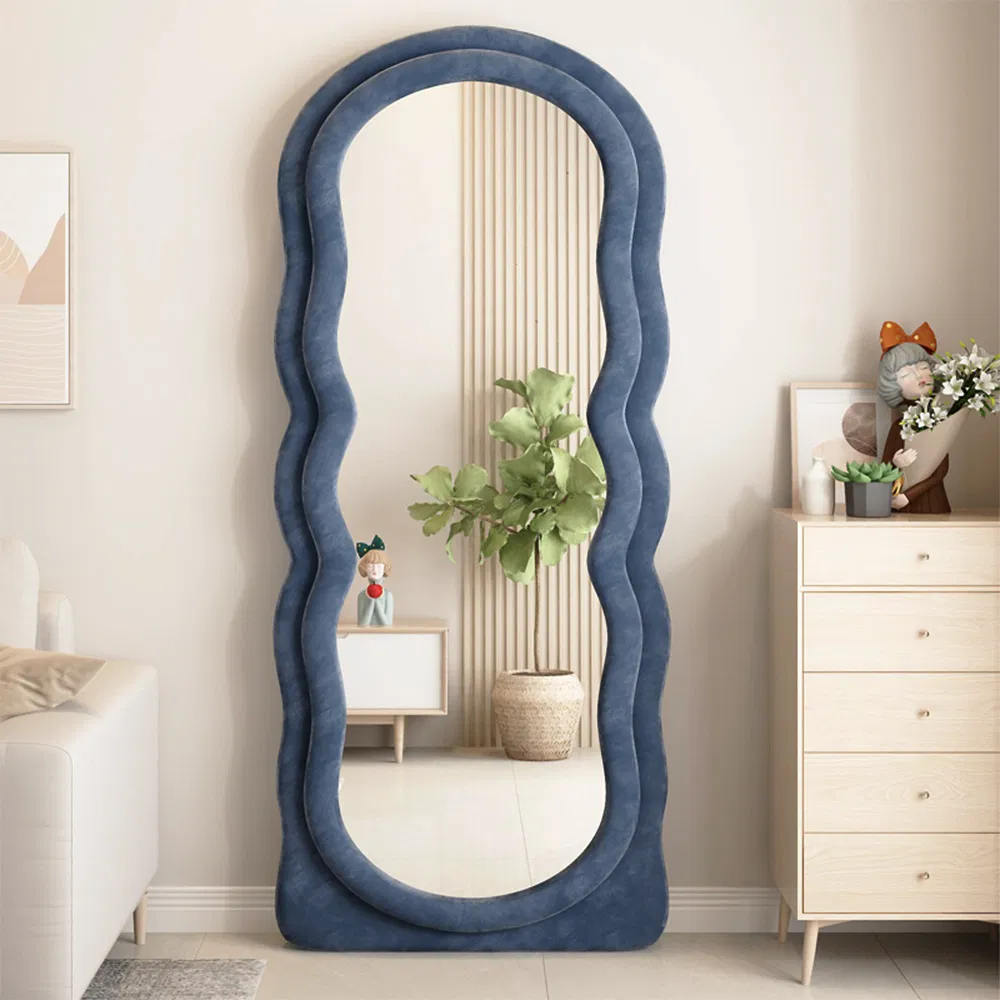 Home Decor Irregular Wavy Modern Mirrorl Full Length Floor Wavy Wall Floor Mirror
