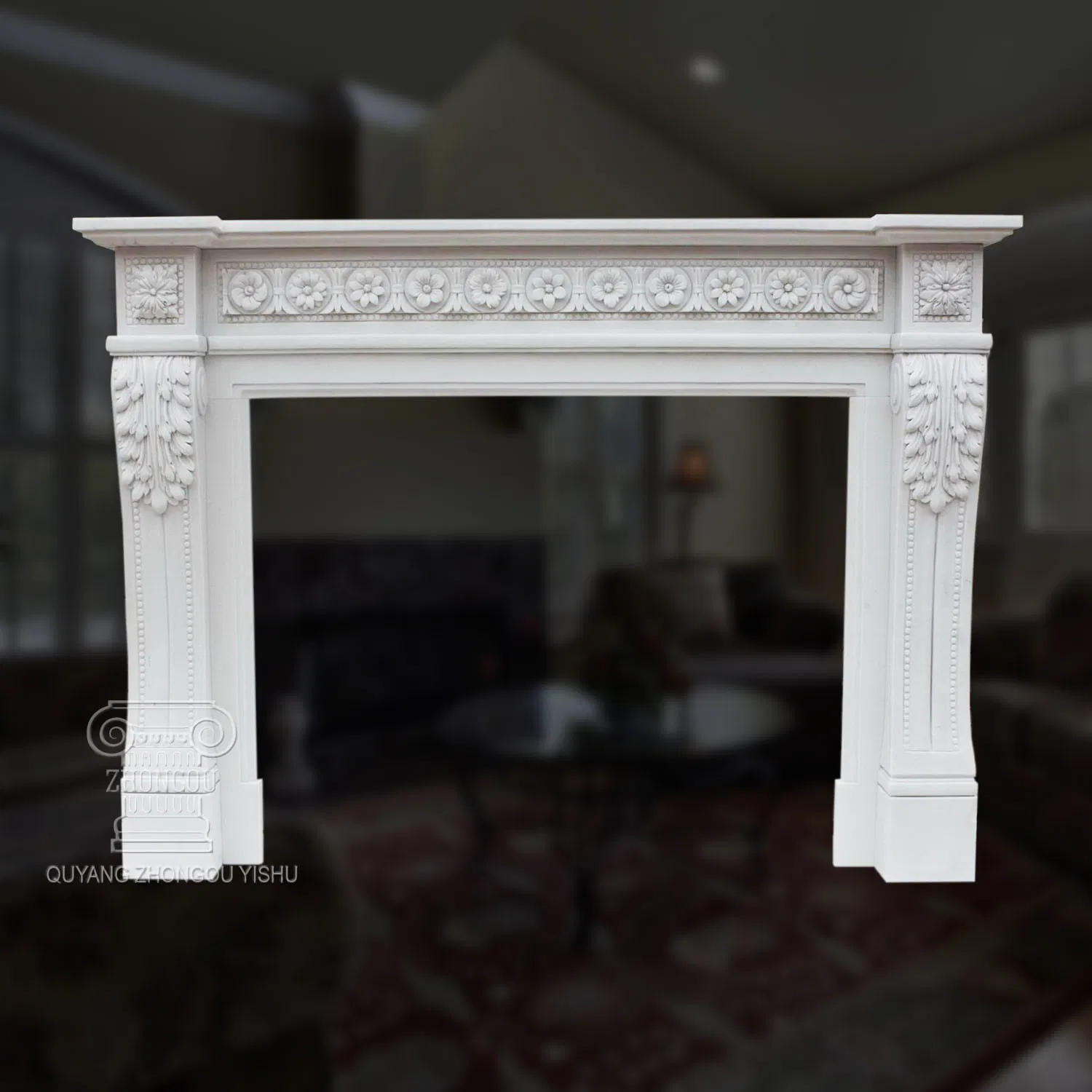 Contemporary White Marble Fireplace with Simple Design
