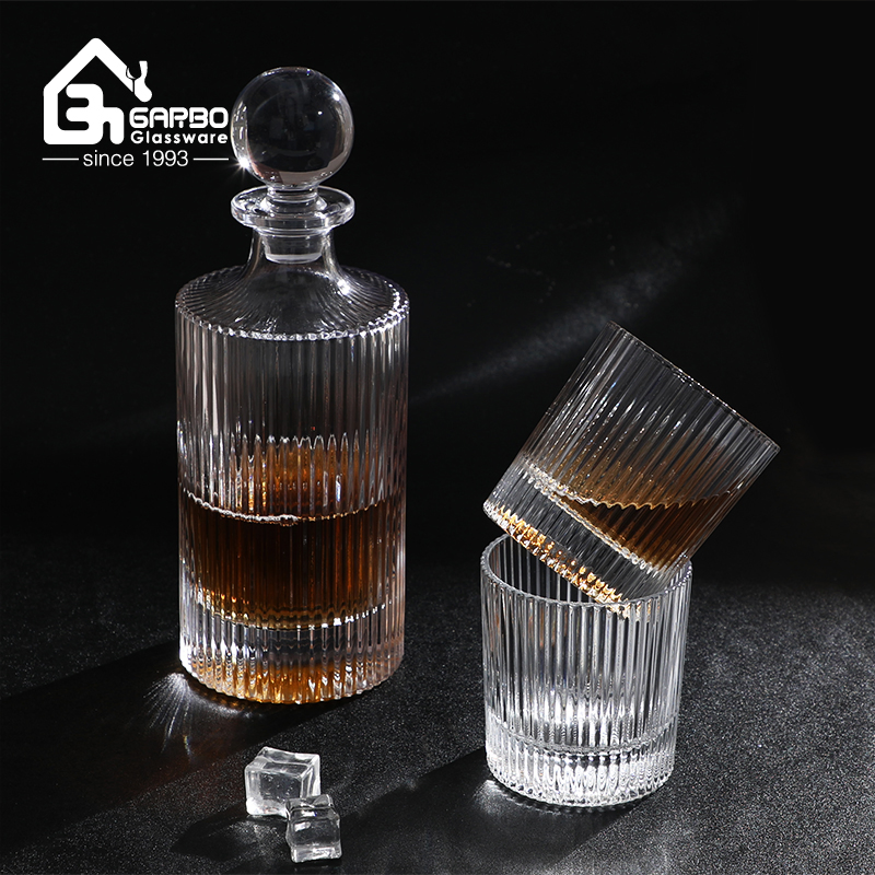 3PCS Set Glass Decanter Set with Heavy Base Line Design Elegant Decanter Wine Set