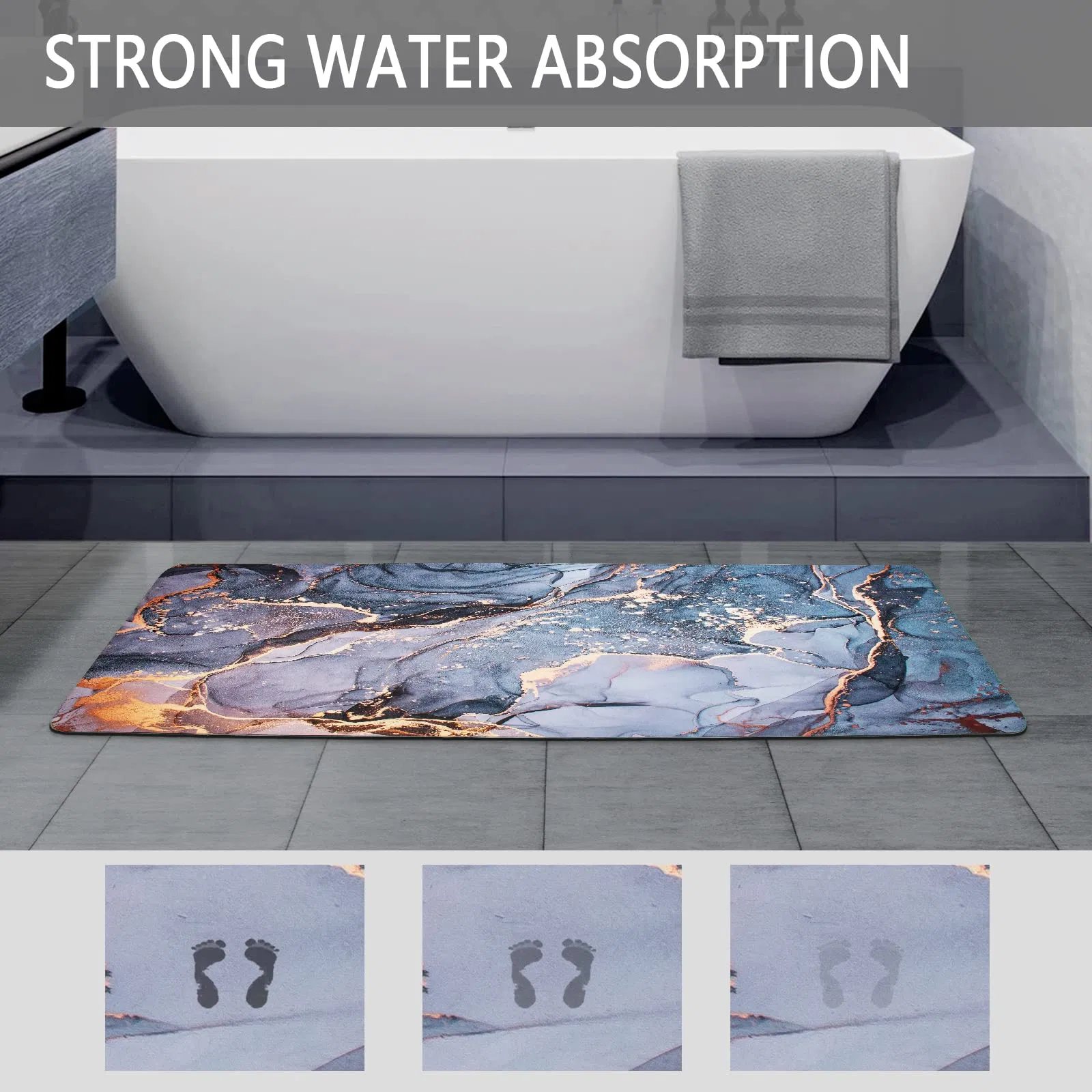 Customized Large 17"× 63" Absorbing Quick Dry Shower Bathtub Mat Kitchen Rug Non-Slip Rubber Soft Diatomite Bath Mat