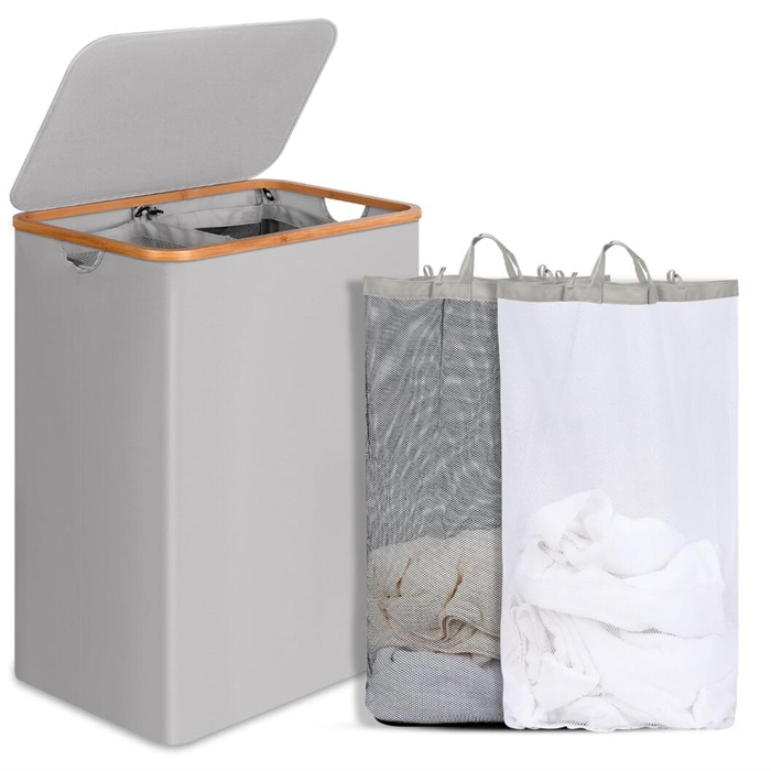 Slim Laundry Hamper with Lid and Handles Linen Storage Basket