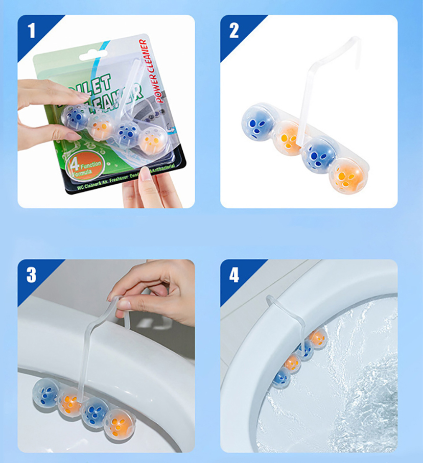 Blue Hanging Toilet Cleaner Ball Toilet Rim Block Deodorizer 4PCS OEM Supply