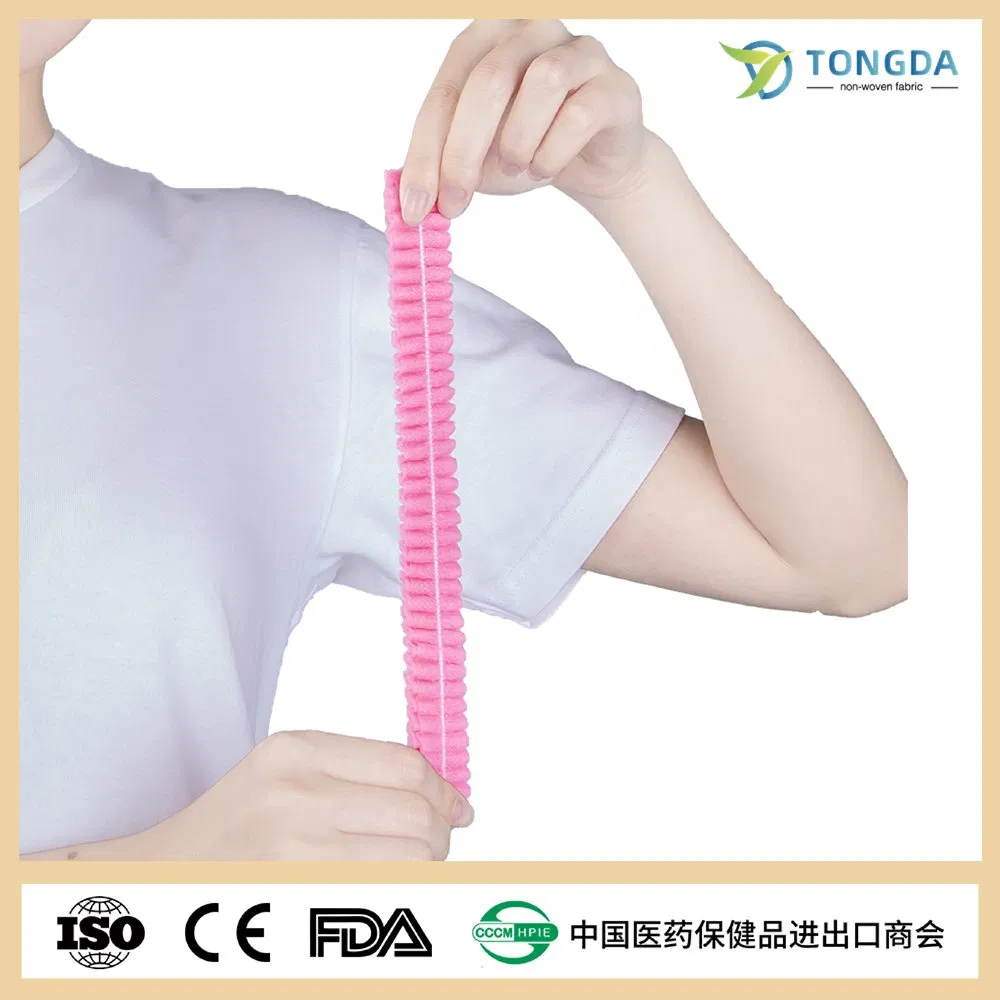 High Quality Disposable Non Woven Stripe Cap Pleated Mob Cap Clip Cap